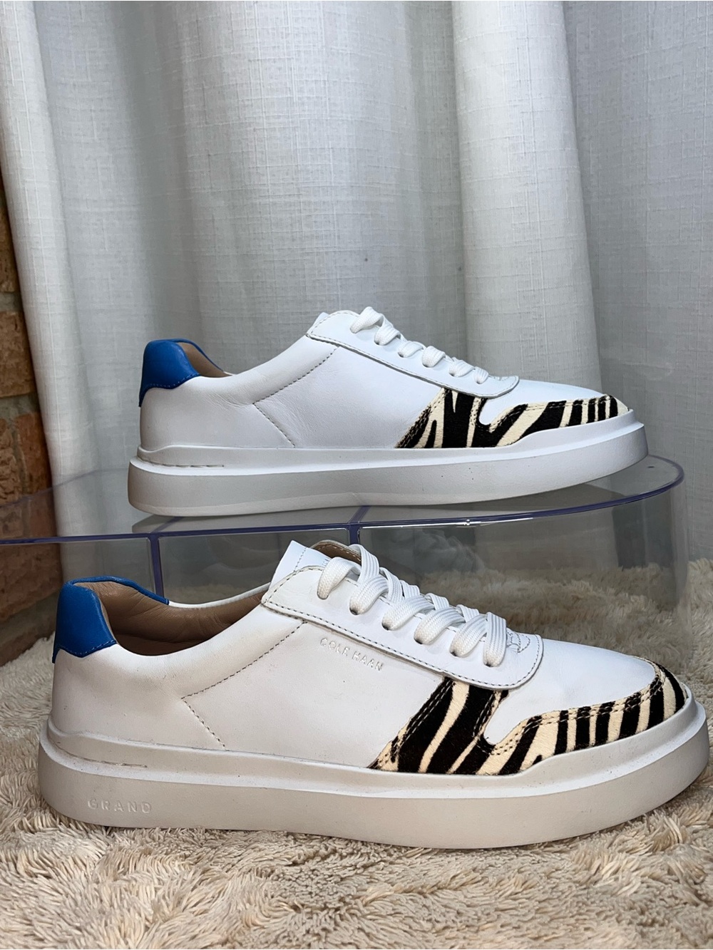 Cole Haan GrandPro Rally Court Zebra Print Leather Sneakers Size 8